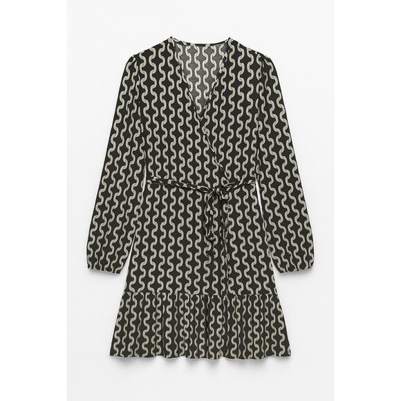 Zara Womens Dress Size S Black White Print Long Sleeve Wrap - Picture 2 of 5